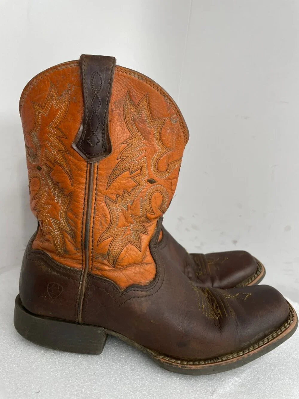 Ariat Tombstone Orange Western Cowboy Square Toe Boots Boys Kids Youth Size 3